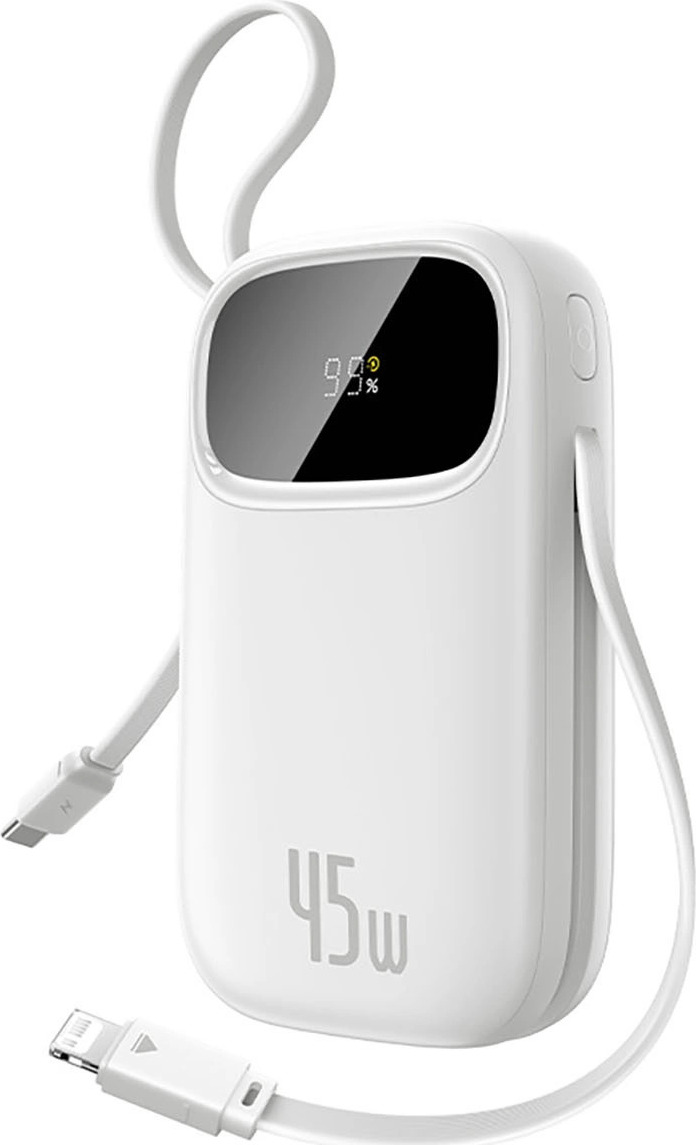 Powerbanka Baseus EnerFill FC31 20000mAh 45W s digitálním displejem a 2 vestavěnými kabely (USB-C + Lightning) - bílá