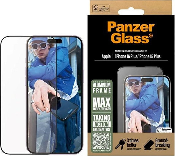 PanzerGlass Screen Protector Aluminum Frame iPhone 16 Plus 6.7