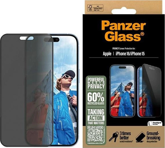 PanzerGlass Privacy Screen Protector iPhone 15 / 16 6.1