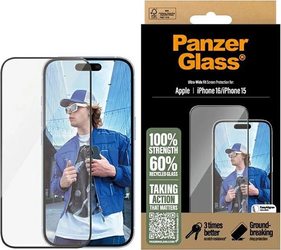 PanzerGlass Screen Protector iPhone 16 6.1" / iPhone 15 Ultra-Wide Fit 2861