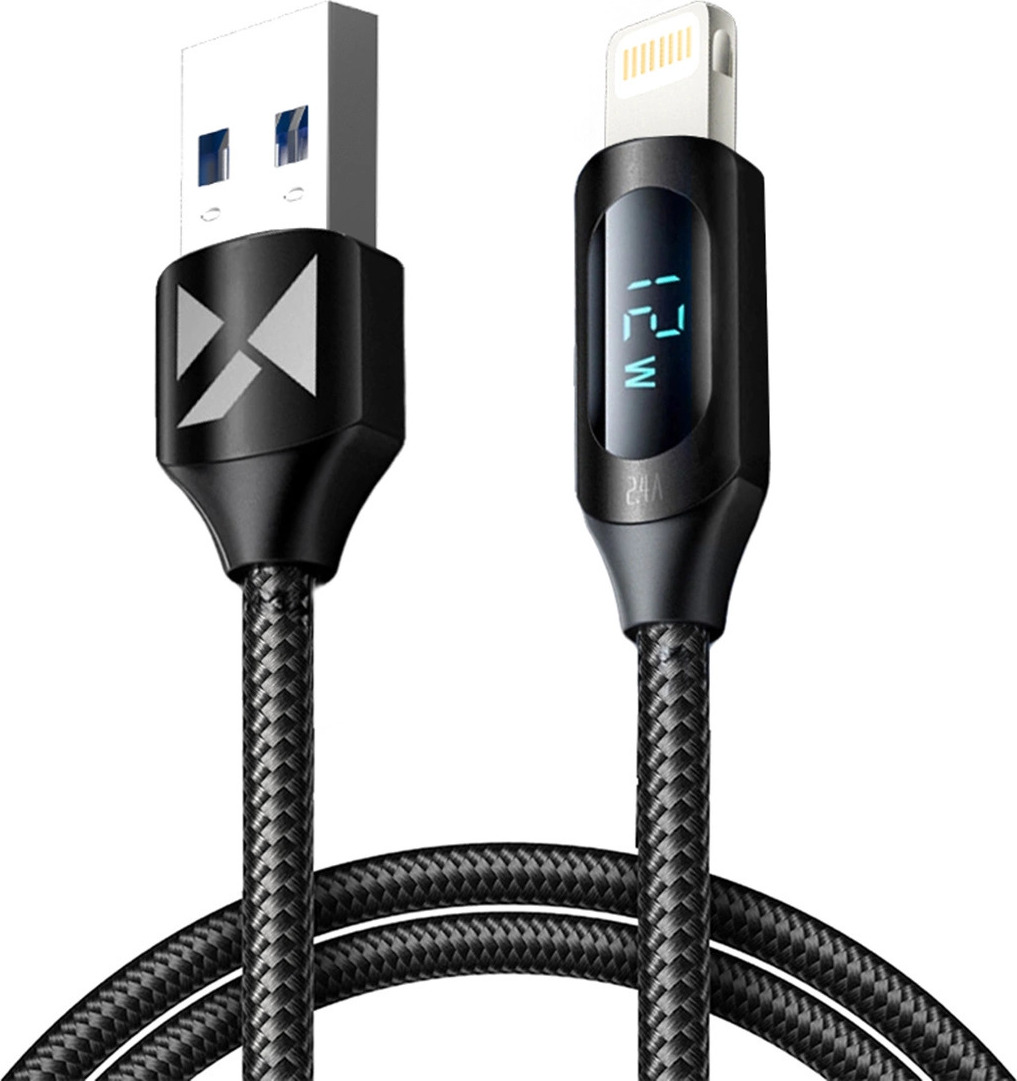 Kabel USB-A - Lightning Wozinsky WUALC1 s LED displejem 2,4A 1m - Černý