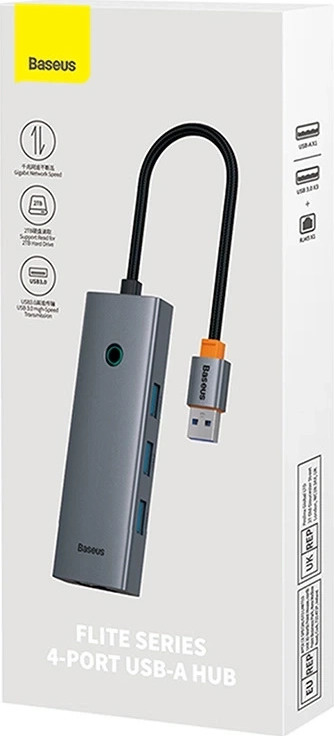 4in1 Hub Baseus UltraJoy USB-A to USB 3.0 + RJ45 (space grey)