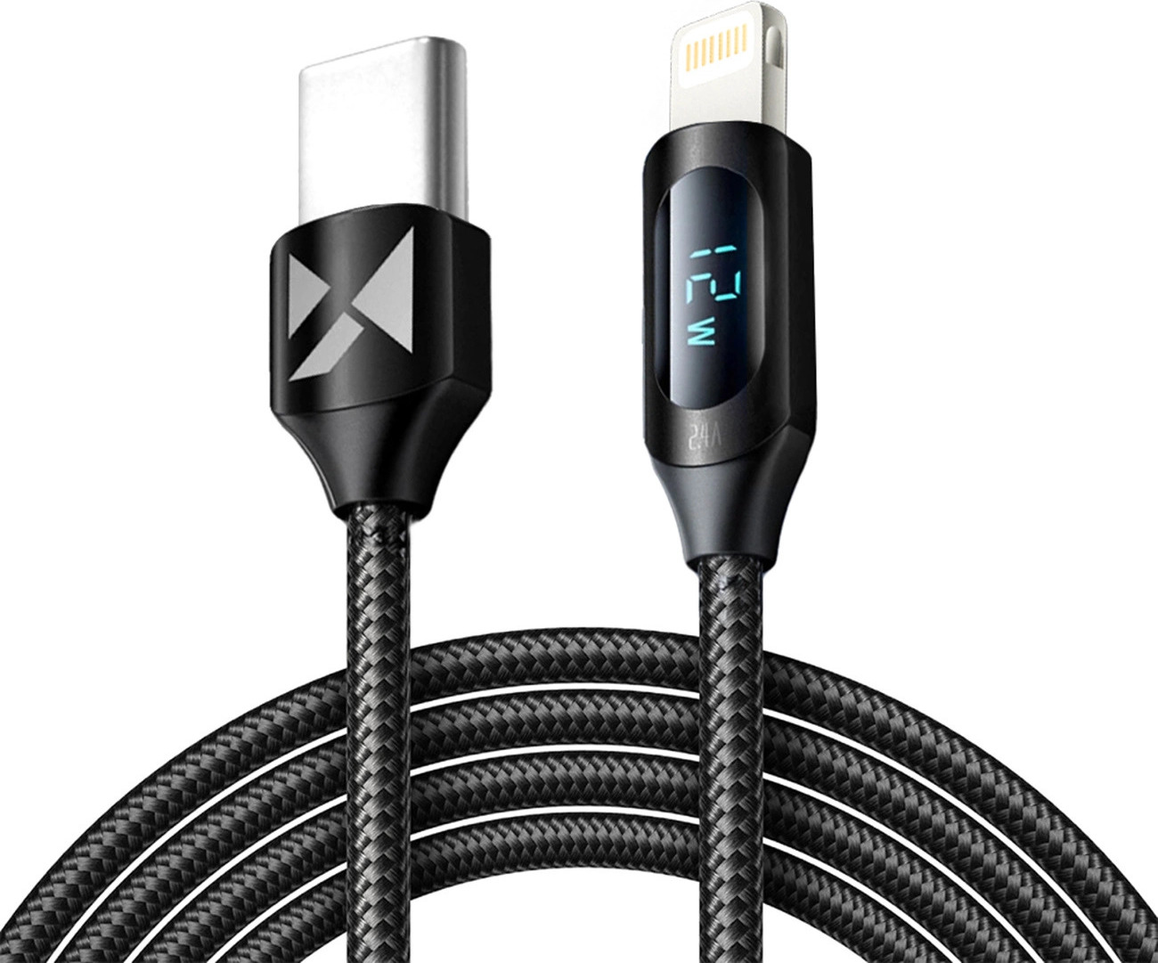 Wozinsky WUCLC2 Lightning - USB-C 36W 480Mb/s kabel 2m s displejem - černý