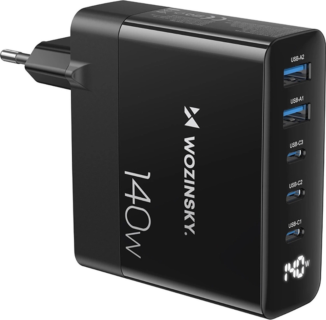 Wozinsky CGWCB 140W GaN nabíječka do zásuvky 3 x USB-C / 2 x USB-A - černá