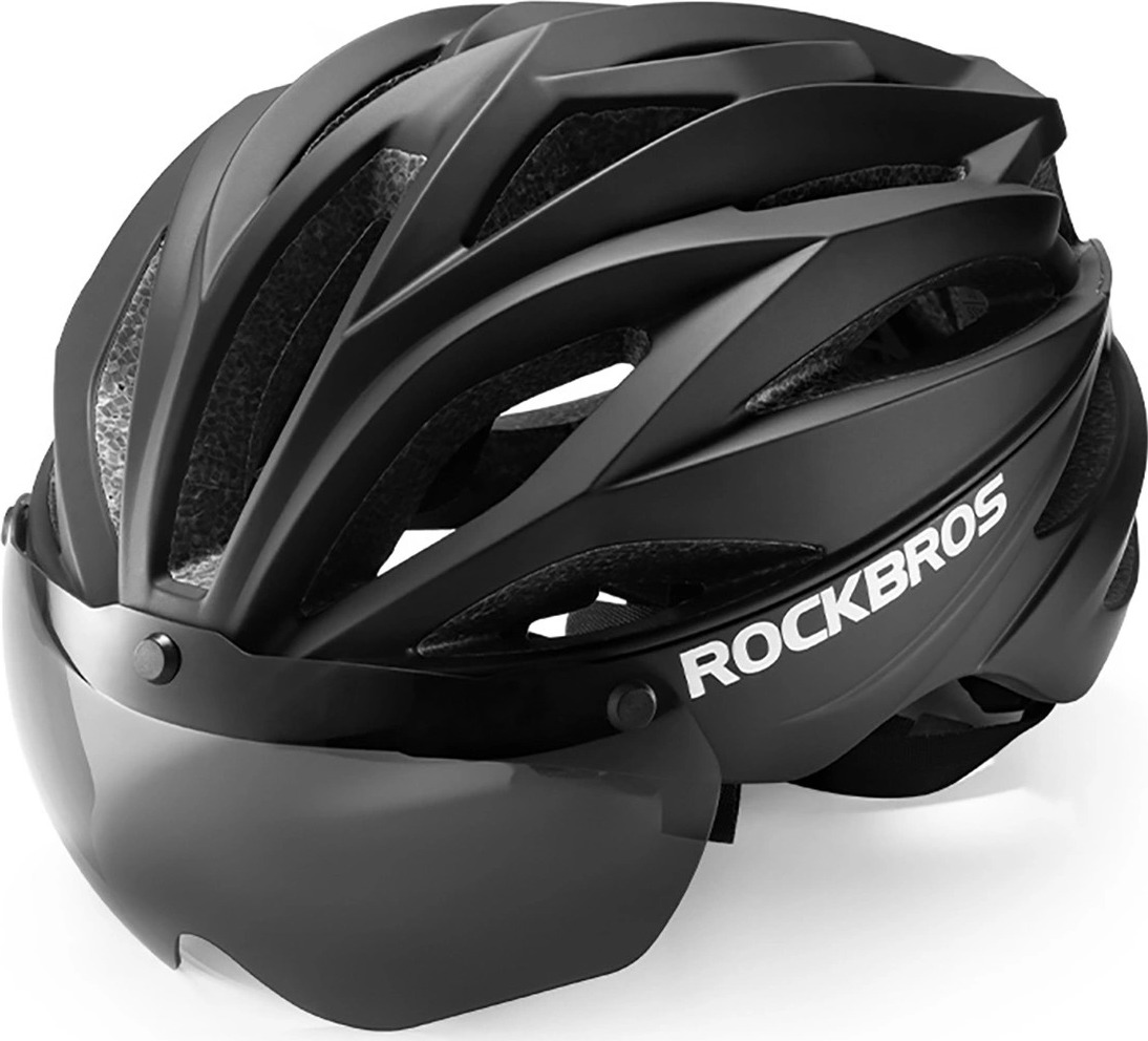 Cyklistická helma Rockbros s kšiltem, odnímatelné ochranné brýle s UV zářením, unisex - černá
