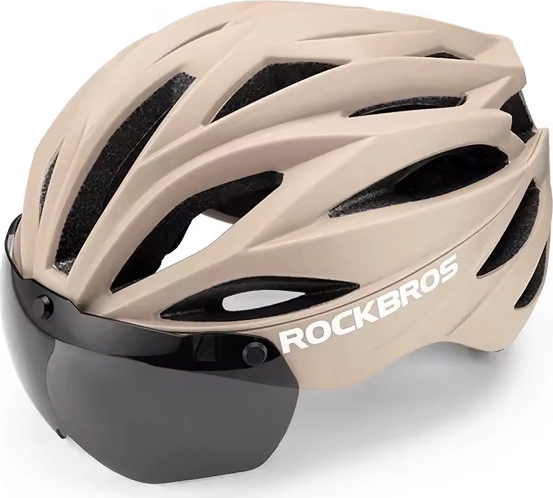 Cyklistická helma Rockbros s kšiltem, odnímatelné ochranné brýle s UV zářením, unisex - hnědá