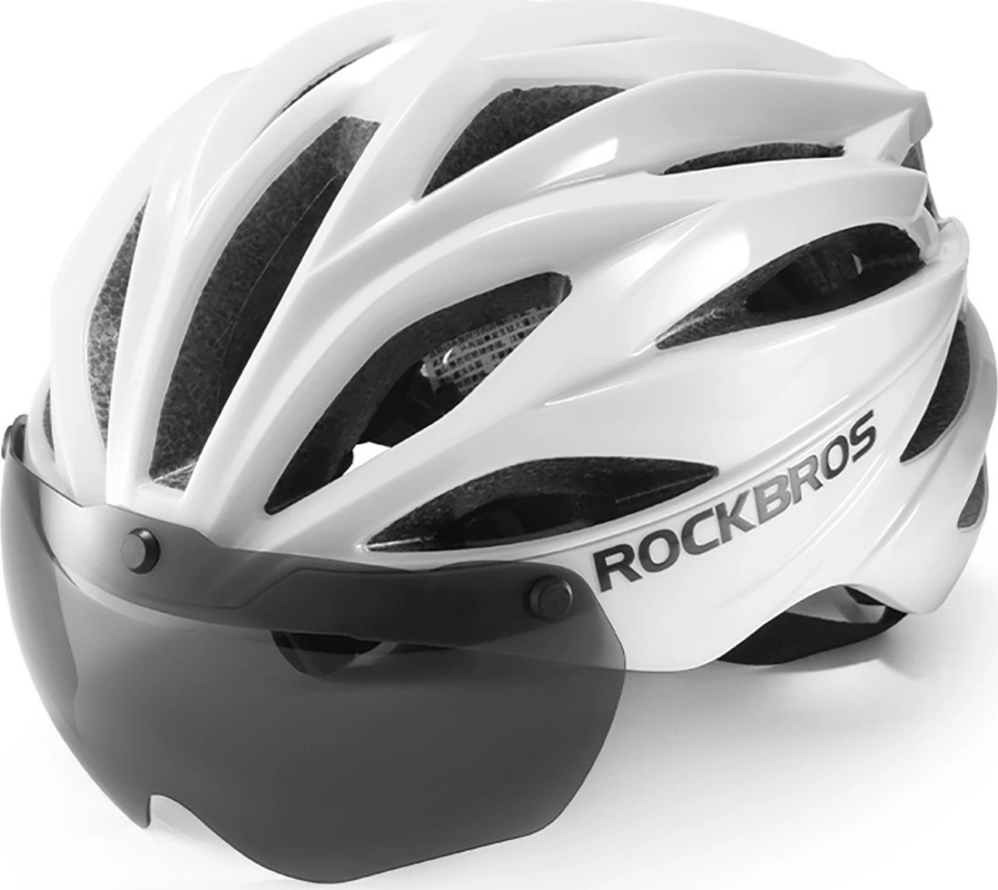 Cyklistická helma Rockbros s kšiltem, odnímatelné UV brýle, unisex, lesklá - bílá