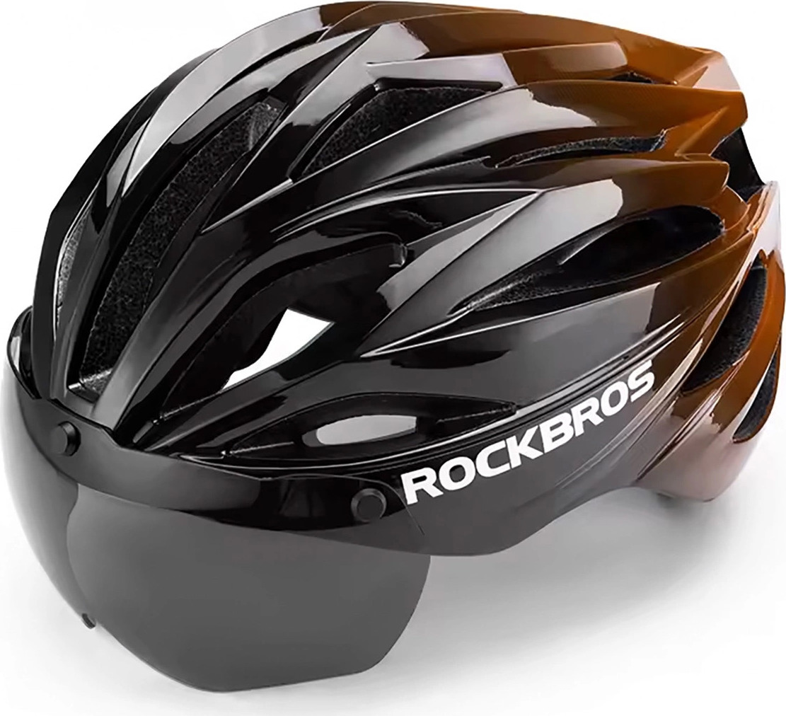 Cyklistická helma Rockbros s kšiltem, odnímatelné ochranné brýle proti UV záření, unisex - černá/hnědá