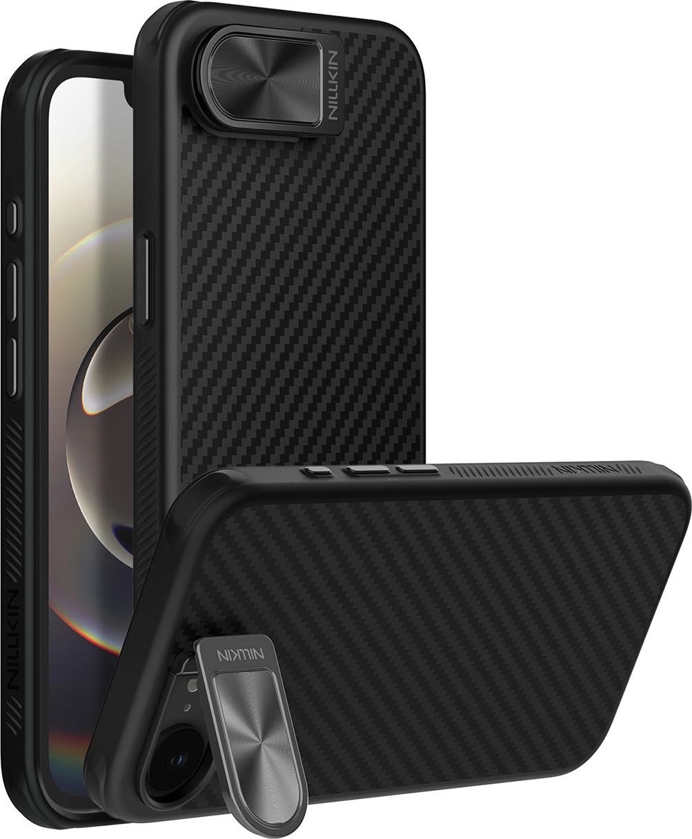 Etui Nillkin CarboProp Magnetic z notebooku na zařízení a podstawką na iPhone 16e - černá