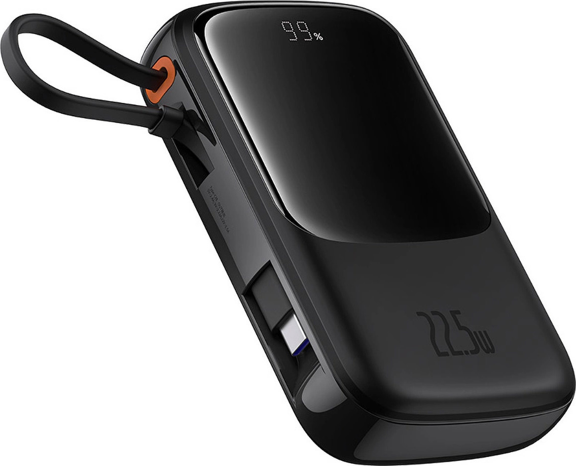 Powerbanka Baseus Qpow Pro+ 10000mAh 22,5W s vestavěným kabelem USB-C a displejem - černá