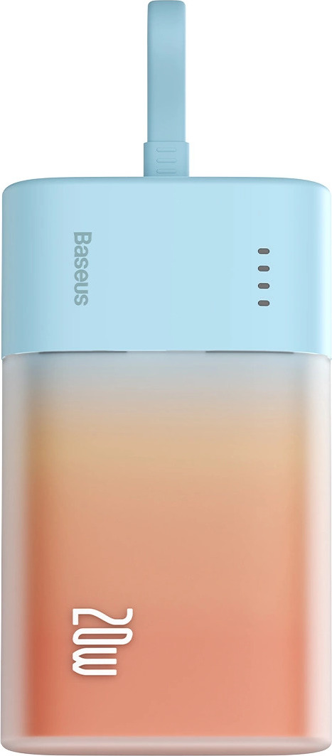 Powerbanka Baseus Popsicle 5200mAh 20W s vestavěným kabelem Lightning (+ bílý kabel Baseus Simple USB-C - USB-C 60W/20V/3A/30cm) - modro-oranžová