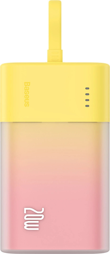Powerbanka Baseus Popsicle 5200mAh 20W s vestavěným kabelem Lightning (+ bílý kabel Baseus Simple USB-C - USB-C 60W/20V/3A/30cm) - žluto-růžová
