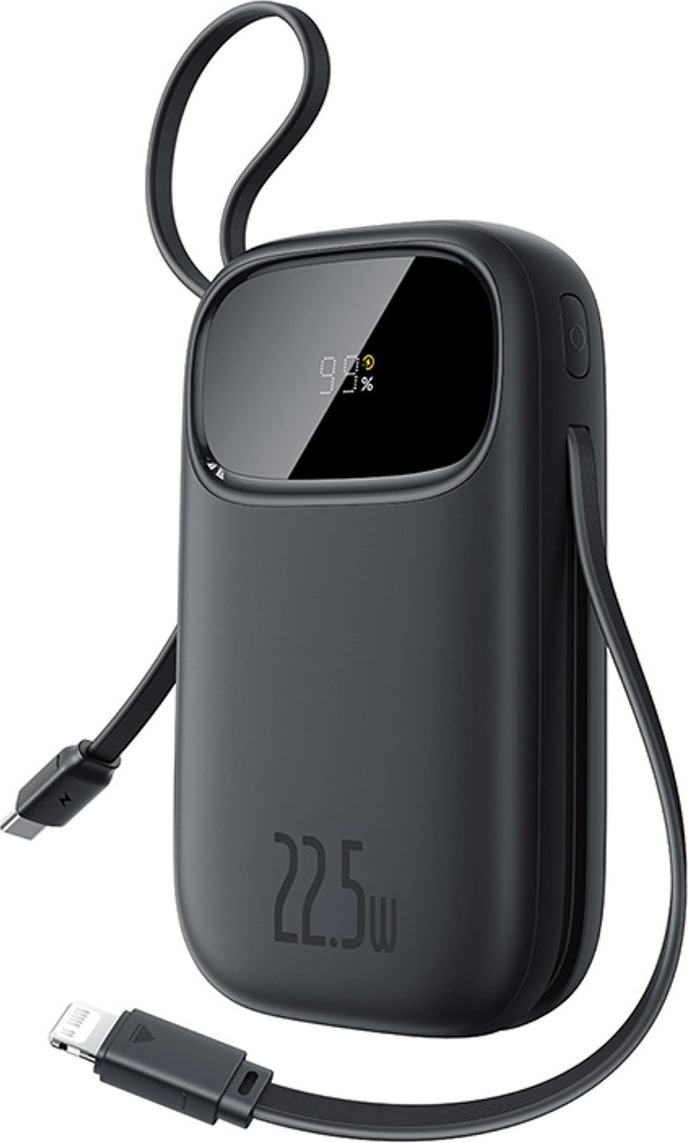 Powerbanka Baseus EnerFill FC31 10000mAh 22,5W s digitálním displejem a 2 vestavěnými kabely (USB-C + Lightning) - černá