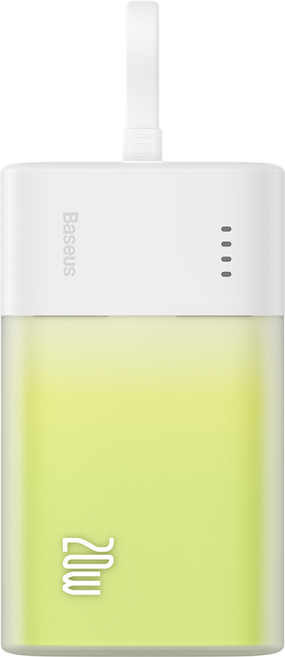 Powerbanka Baseus Popsicle 5200mAh 20W s vestavěným kabelem Lightning (+ bílý kabel Baseus Simple USB-C - USB-C 60W/20V/3A/30cm) - bílo-zelená