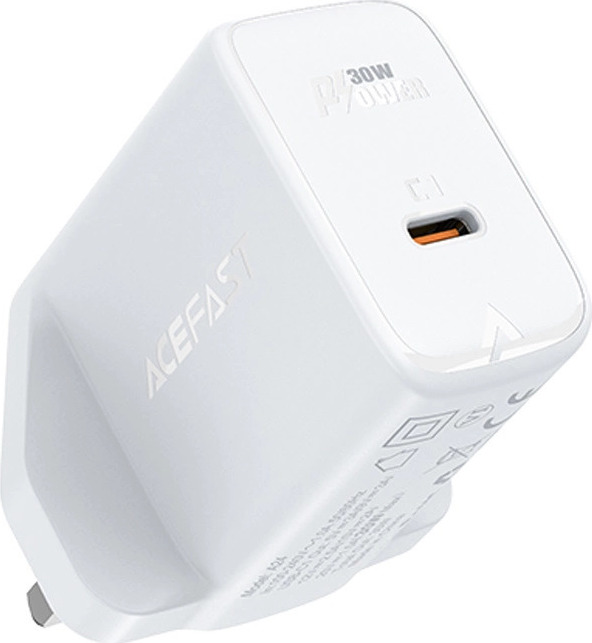 Nabíječka Acefast GaN do zásuvky (britská zástrčka) USB typu C 30W, Power Delivery, PPS, Q3 3.0, AFC, FCP bílá (A24 britská bílá)