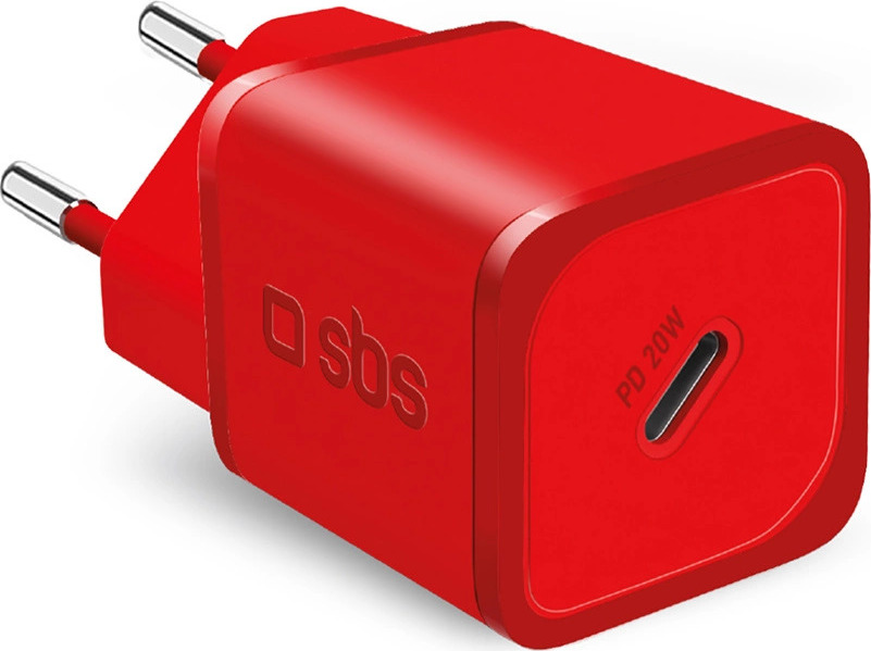 SBS TETRGAN1C20R 20W GaN nástěnná nabíječka s Power Delivery - červená