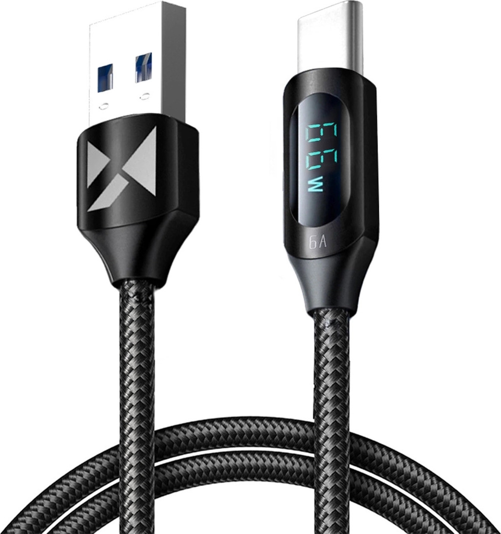 Wozinsky WUACC1 USB A - USB C kabel s displejem 66W 6A 1m - černý