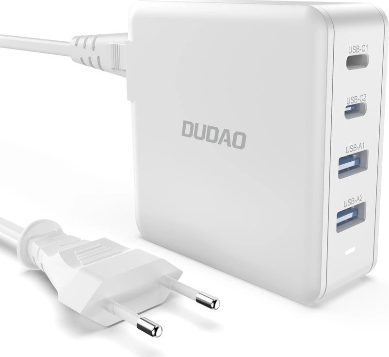 GaN 100W rychlonabíječka do zásuvky 2 x USB-C / 2 x USB Dudao A100EU - bílá