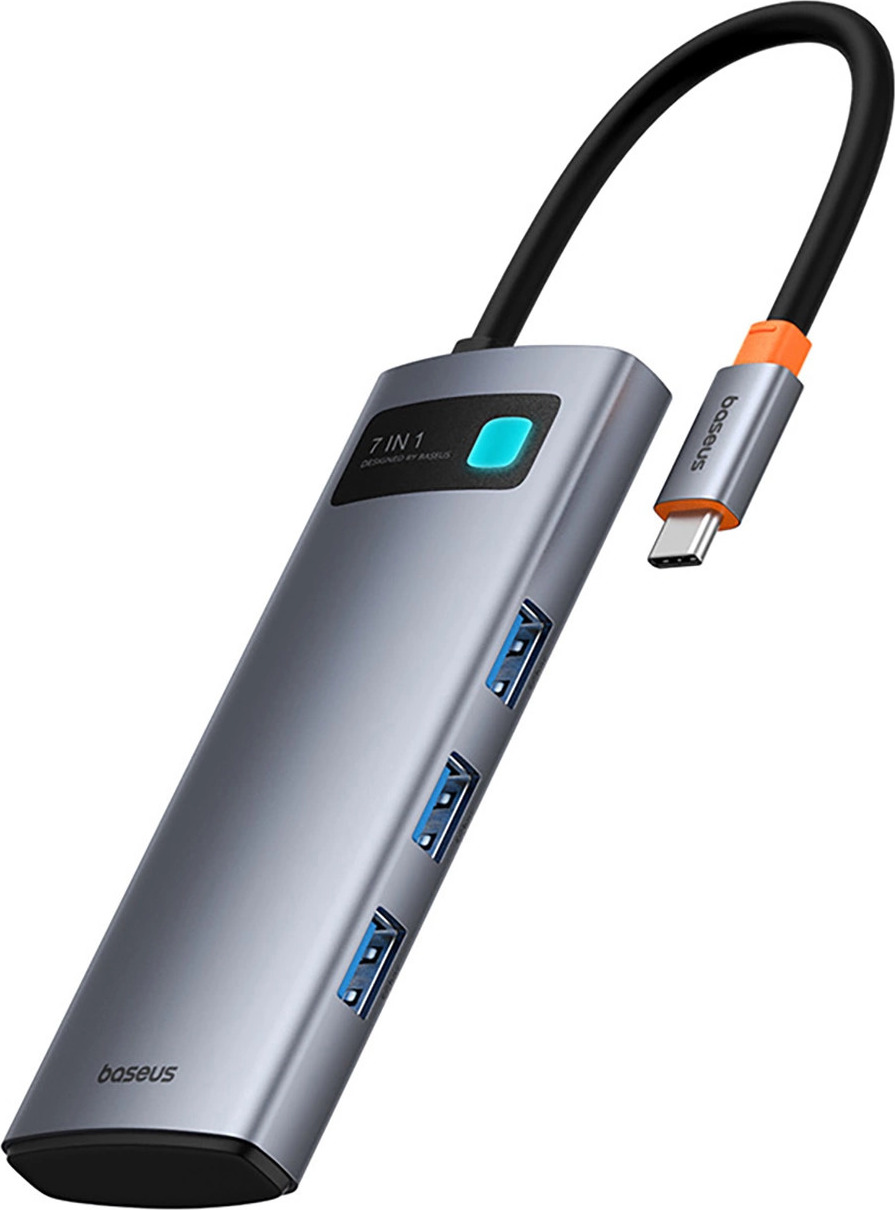 Baseus Metal Gleam 7v1 HDMI 4K 60Hz USB-C Hub / 3x USB 3.0 / USB-C PD / SD / microSD - šedý