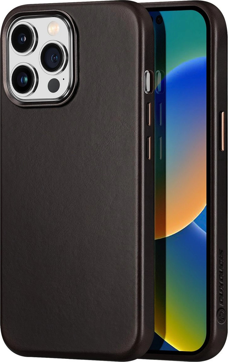Kožený kryt Dux Ducis Naples pro iPhone 14 Pro Max (kompatibilní s MagSafe) tmavě hnědý
