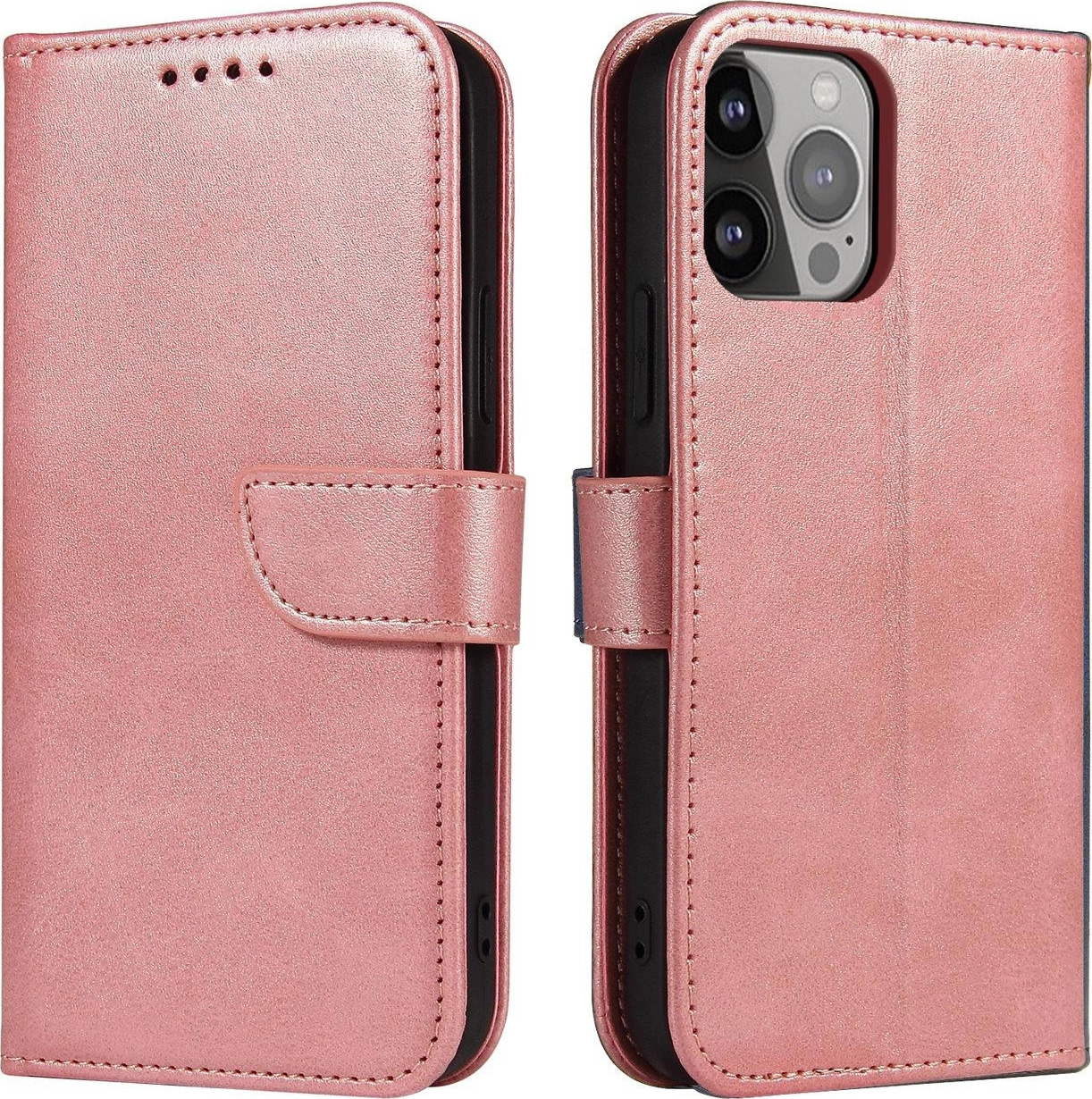 Pouzdro Magnet Case pro iPhone 14 Pro Max s výklopným krytem, peněženkou a stojánkem růžové