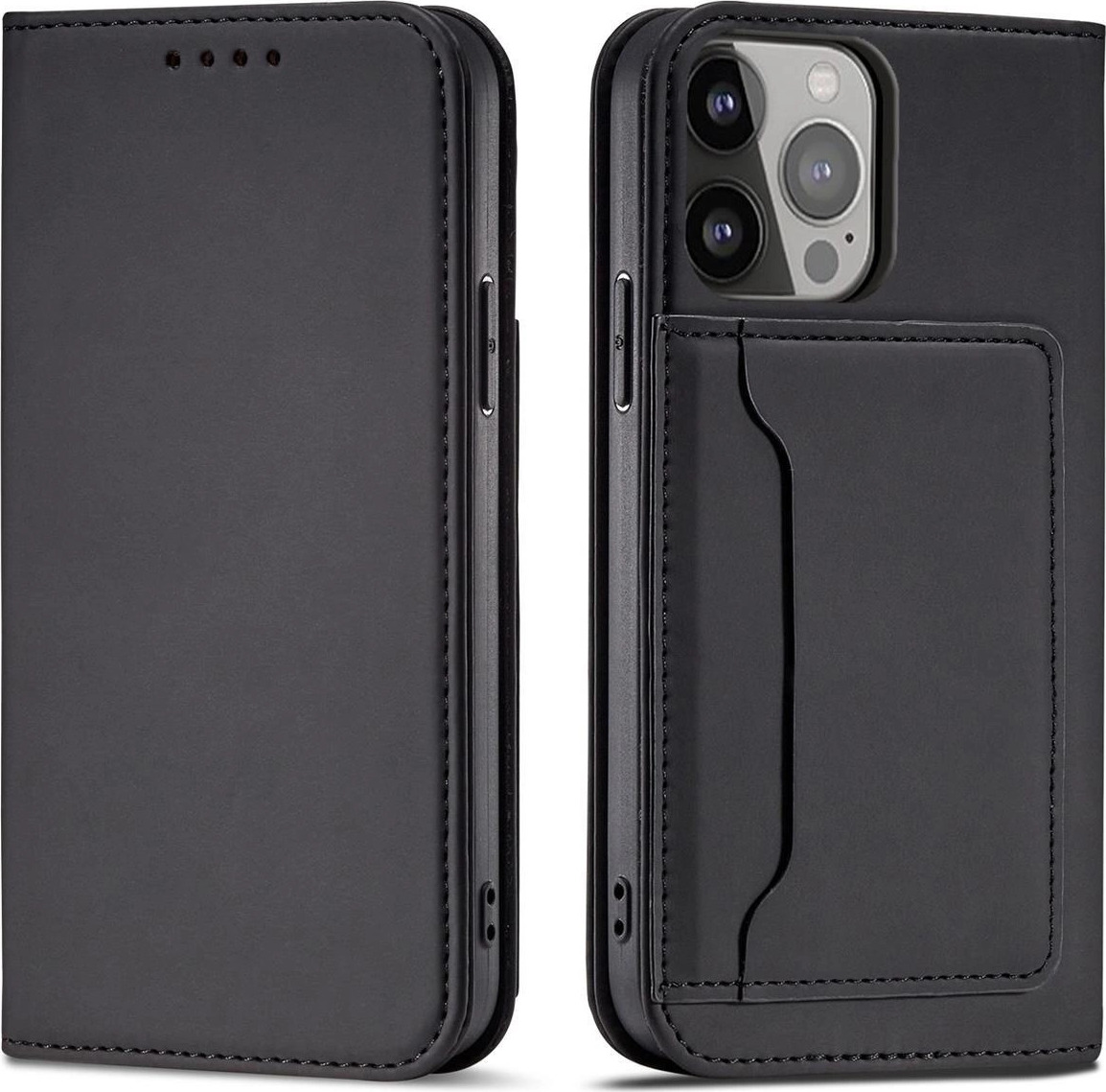 Pouzdro Magnet Card Case pro iPhone 14 Pro Max s výklopným krytem, peněženkou a stojánkem, černé