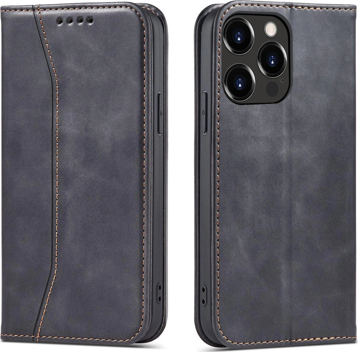 Pouzdro Magnet Fancy Case pro iPhone 14 Pro Max s výklopným krytem, peněženkou a stojánkem, černé