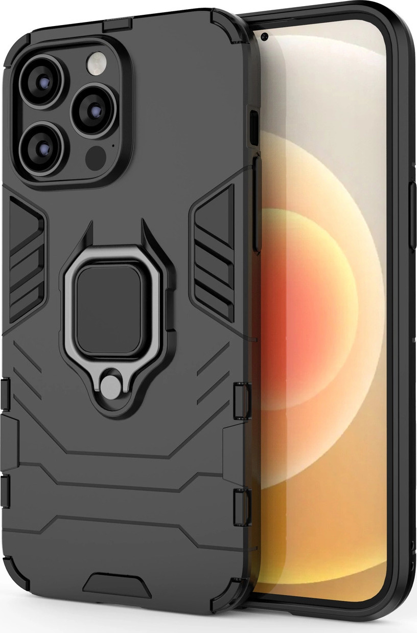 Pouzdro Ring Armor pro iPhone 14 Pro Max, obrněný kryt, magnetický držák, kroužek, černý