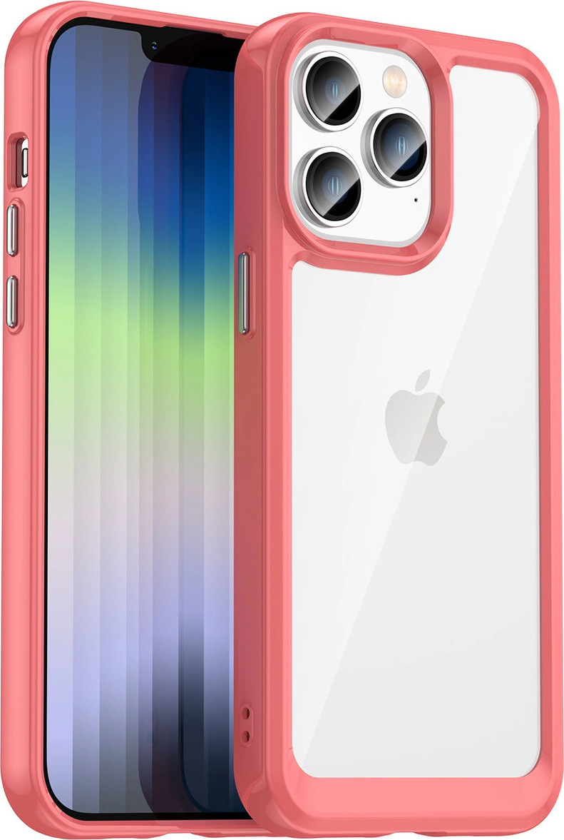 Pouzdro Outer Space pro iPhone 14 Pro Max, pevné, s gelovým rámečkem, červené