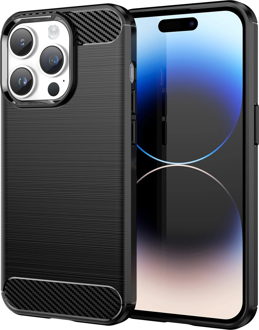 Kryt Carbon Case pro iPhone 14 Pro Max, flexibilní gelový zadní kryt, černý