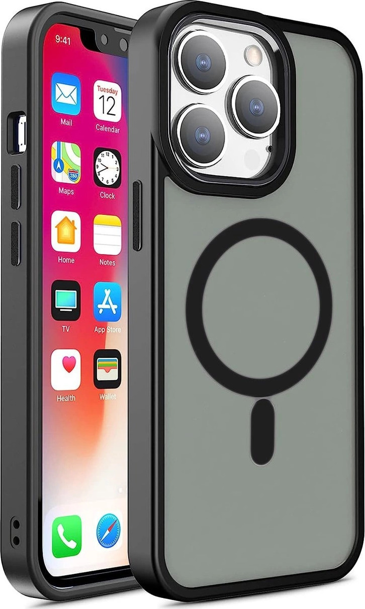 Magnetický barevný matný kryt pro iPhone 15 Pro - černý