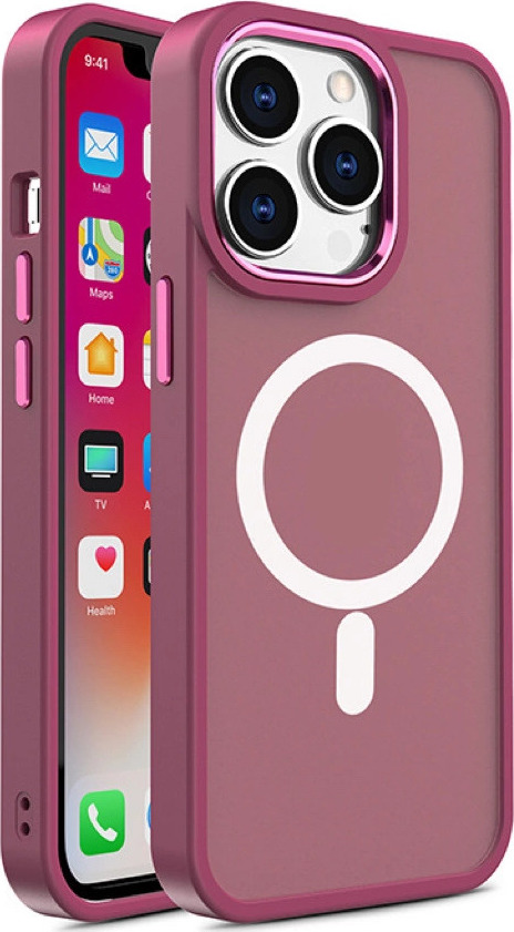 Magnetický barevný matný kryt pro iPhone 15 - vínový