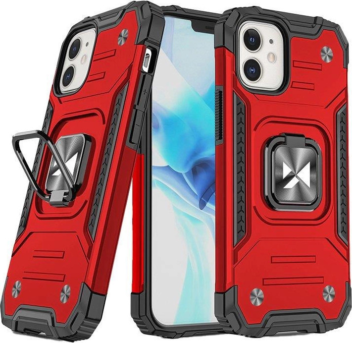 Pouzdro Wozinsky Ring Armor pro iPhone 14 Plus, obrněný kryt, magnetický držák, kroužek, červený
