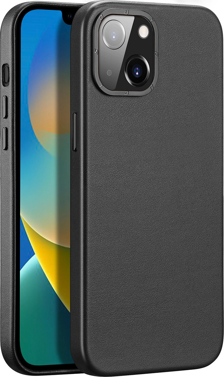 Kožený kryt Dux Ducis Grit pro iPhone 14 Plus, elegantní, z umělé kůže (kompatibilní s MagSafe), černý