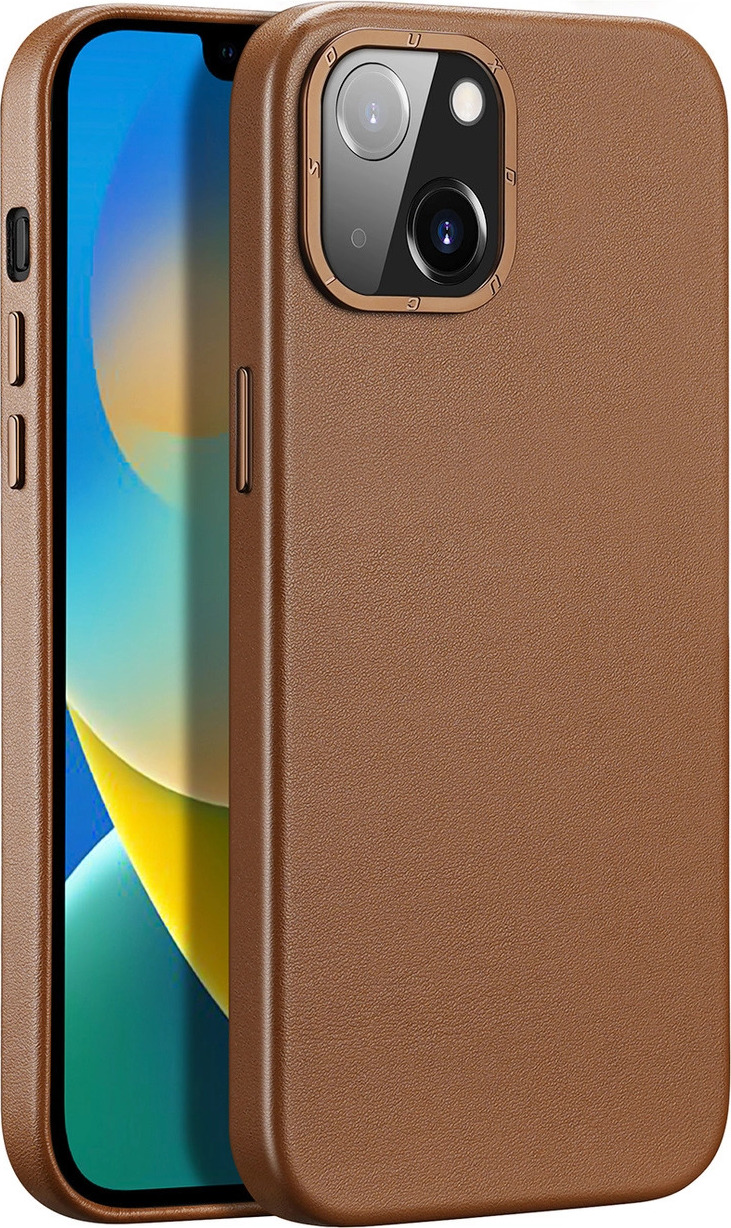 Kožený kryt Dux Ducis Grit pro iPhone 14 Plus Elegantní kryt z umělé kůže (kompatibilní s MagSafe) Hnědý