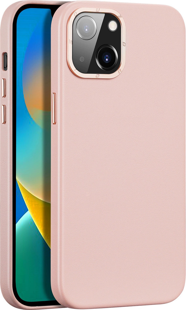 Kožený kryt Dux Ducis Grit pro iPhone 14 Plus, elegantní, z umělé kůže (kompatibilní s MagSafe), růžový