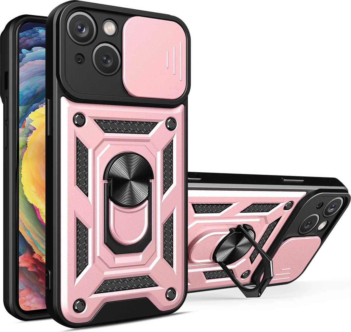 Hybrid Armor Camshield kryt pro iPhone 14 Plus, obrněné pouzdro s krytem fotoaparátu, růžové