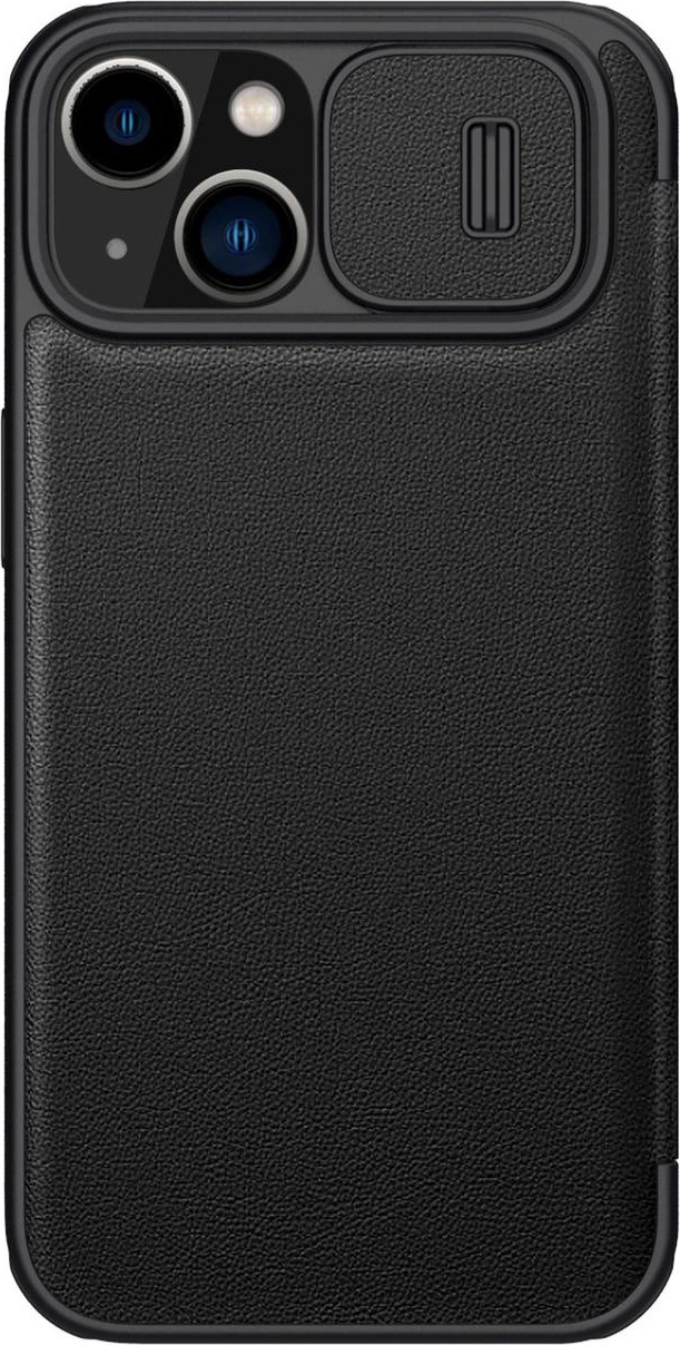 Nillkin Qin Leather Pro Case iPhone 14 Plus kryt fotoaparátu, flipové pouzdro, černé
