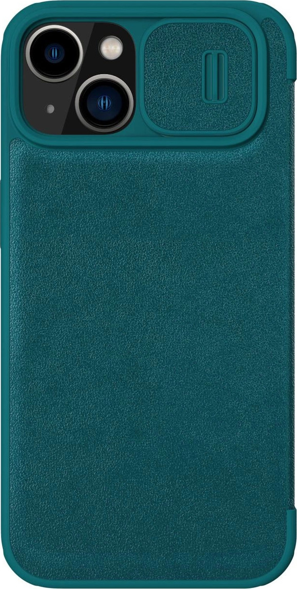 Nillkin Qin Leather Pro Case iPhone 14 Plus kryt fotoaparátu, flipové pouzdro, zelené
