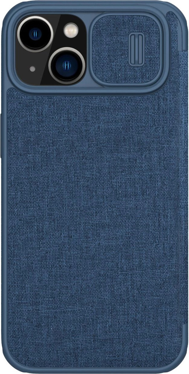 Nillkin Qin Cloth Pro Case pro iPhone 14 Plus, kryt s fotoaparátem, flipové pouzdro, modré