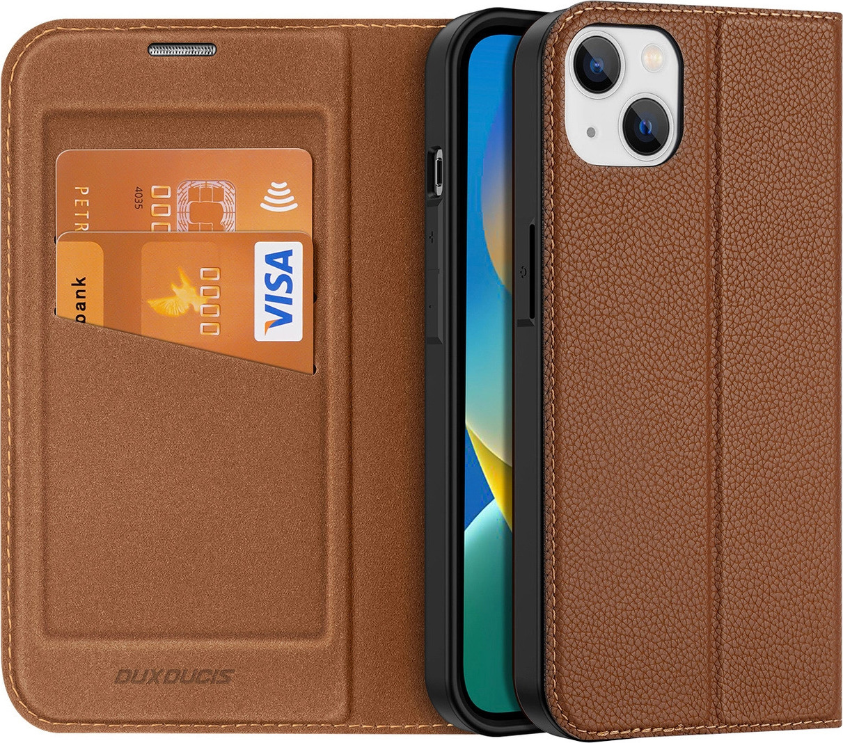Pouzdro Dux Ducis Skin X2 pro iPhone 14 Plus s magnetickou klopou hnědé