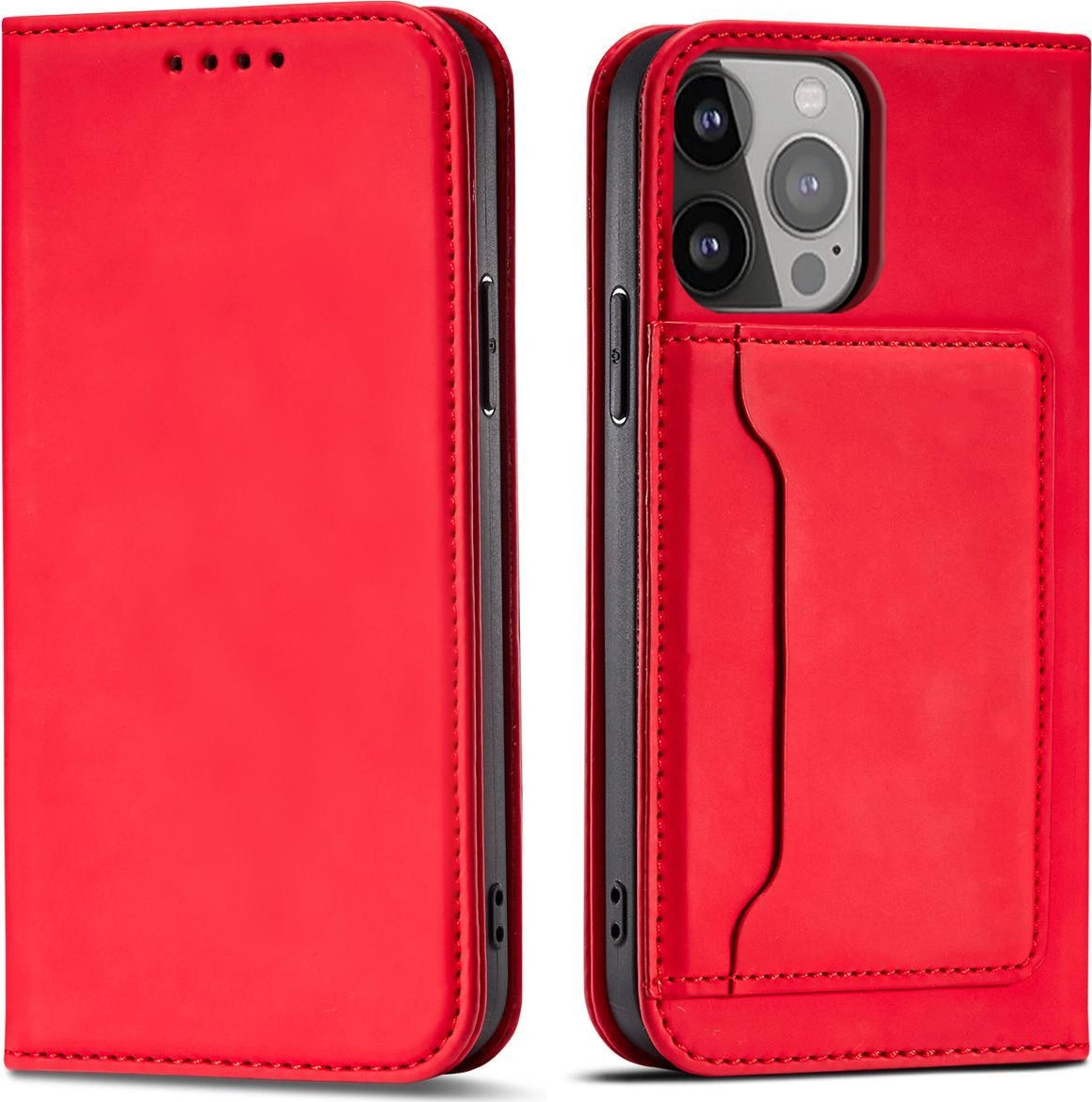 Pouzdro Magnet Card Case pro iPhone 14 Plus, odklápěcí kryt, peněženka, stojánek, červená
