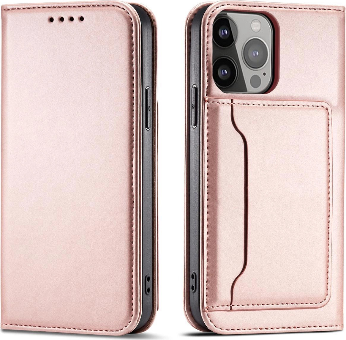 Pouzdro Magnet Card Case pro iPhone 14 Plus, odklápěcí kryt, peněženka, stojánek, růžová