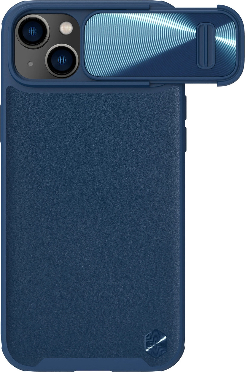 Kožený kryt Nillkin CamShield S Case pro iPhone 14 Plus s krytem fotoaparátu modrý
