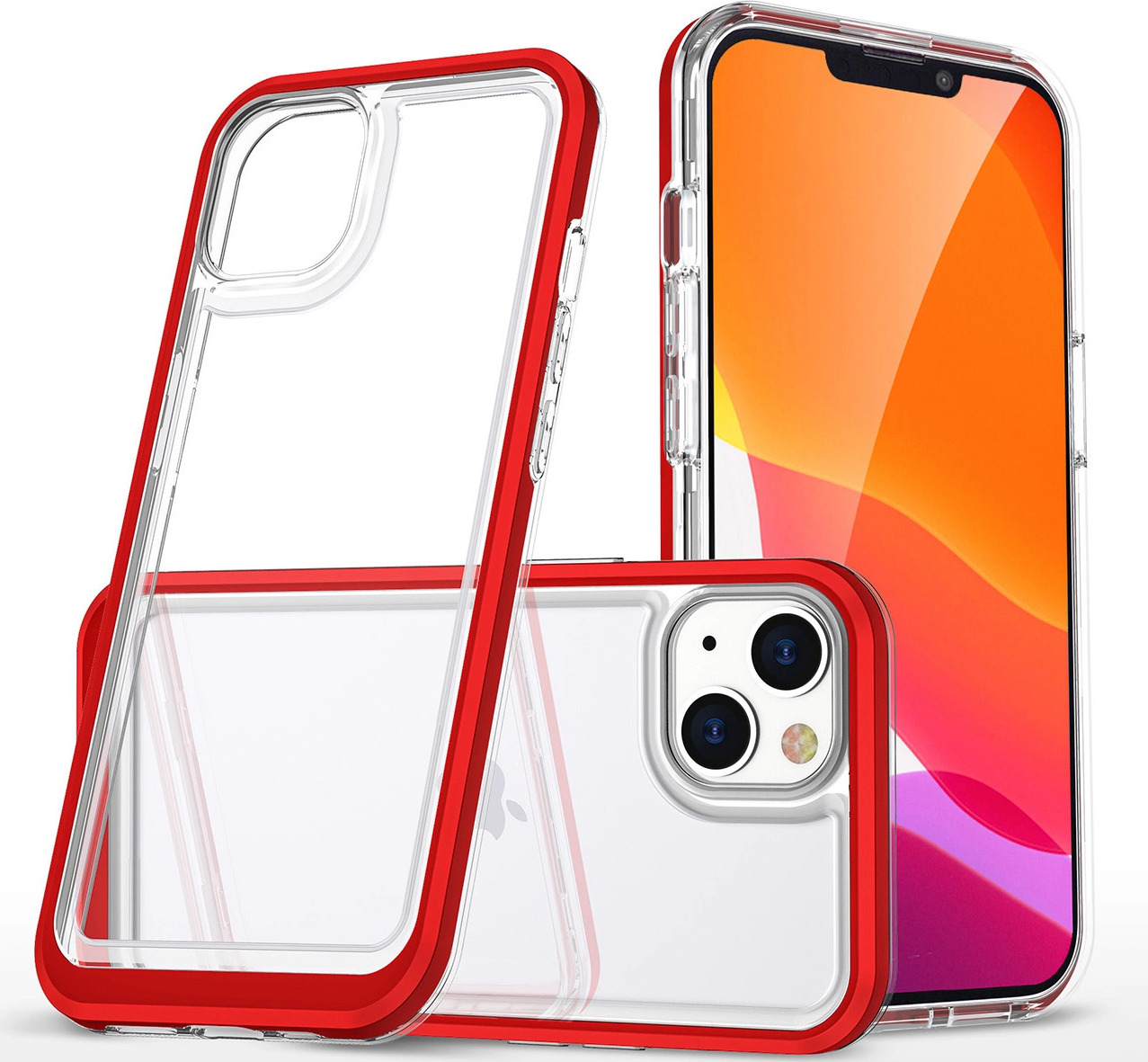 Průhledný silikonový kryt 3v1 pro iPhone 14 Plus s červeným rámečkem