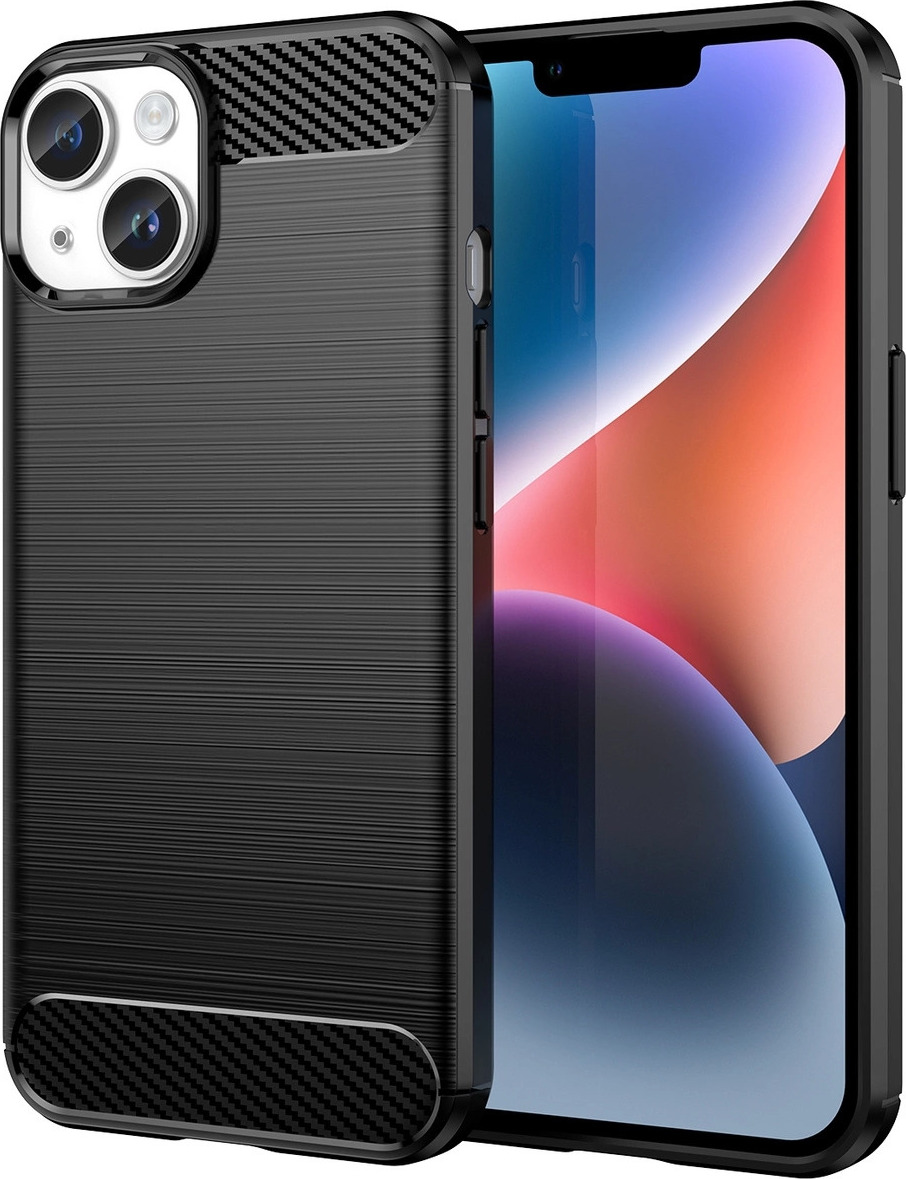 Karbon kryt pro iPhone 14 Plus, flexibilní gelový zadní kryt, černý