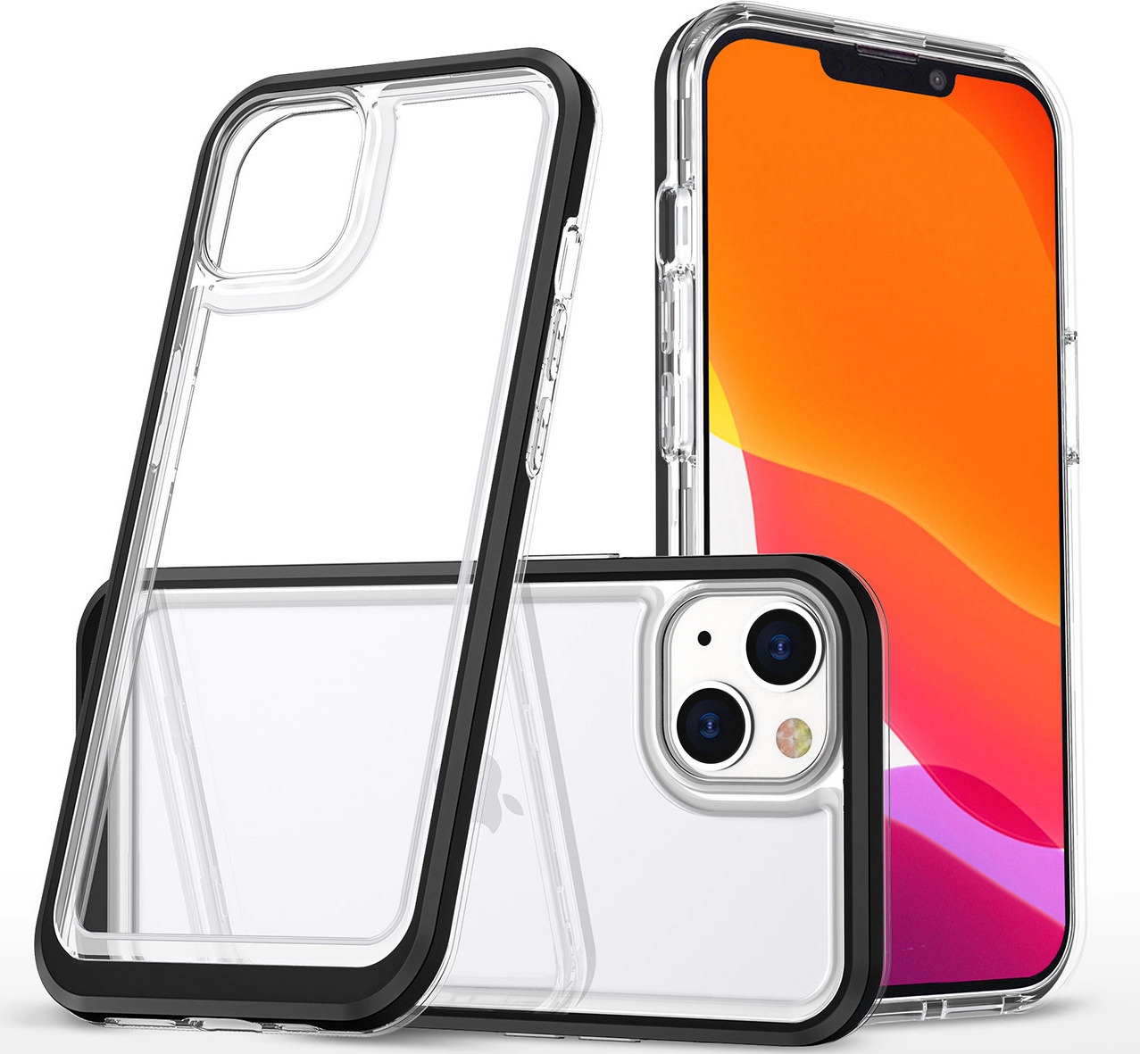 Průhledný silikonový kryt 3v1 pro iPhone 14 Plus s černým rámem