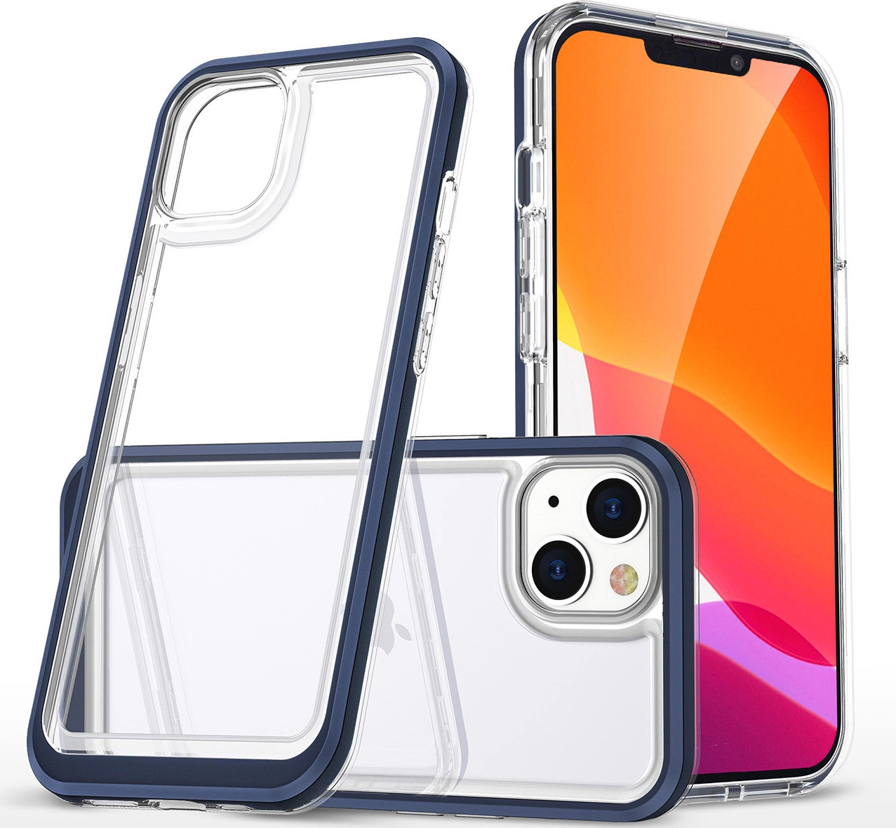 Průhledný silikonový kryt 3v1 pro iPhone 14 Plus s modrým rámečkem