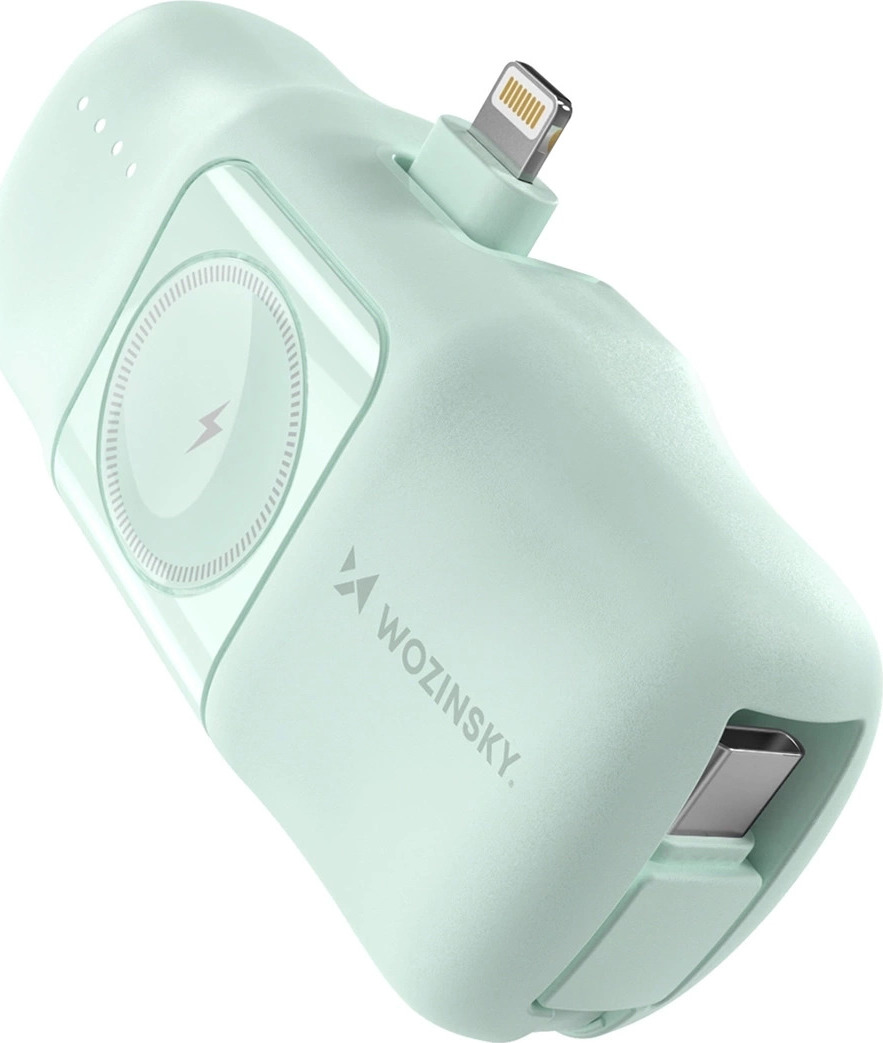 Wozinsky WF16-YLS 5000mAh 15W Lightning Mini Powerbanka s vestavěným kabelem USB-C a nabíječkou pro Apple Watch - zelená