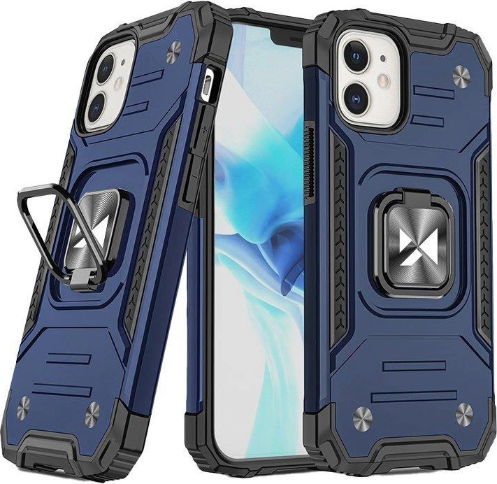 Pouzdro Wozinsky Ring Armor pro iPhone 14, obrněný kryt, magnetický držák, kroužek, modrý